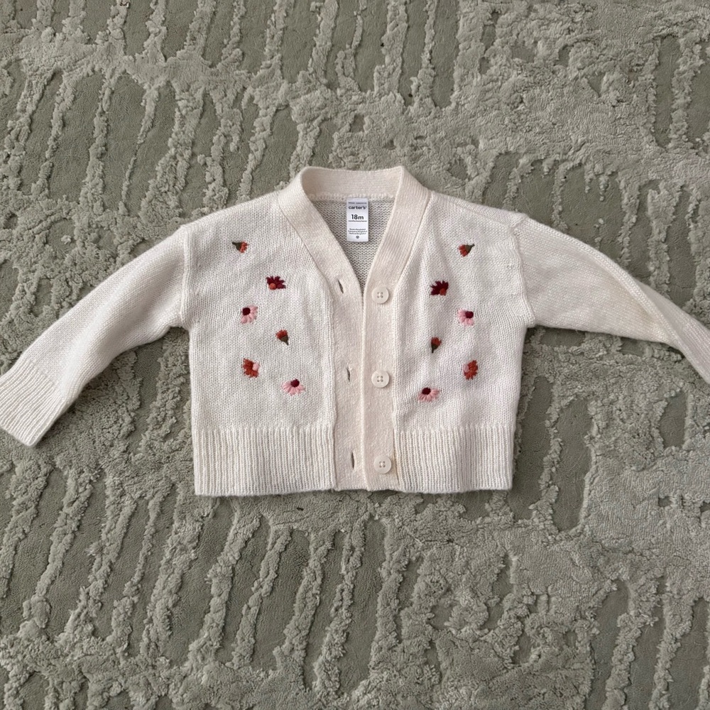 Carter’s Cream Cardigan with Floral Accents